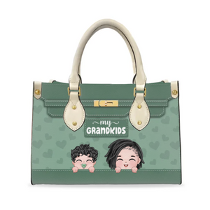 Grandma's Little Grandkids Leather Bag, Personalized Leather Bag, Mother's Day Gift, Birthday Gift For Grandma - Leather Bag - GoDuckee