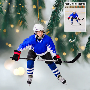 Custom Photo Gifts For Hockey Players, Upload Playing Hockey Photo Christmas Ornament 12pgvp140924 - Ornament - GoDuckee