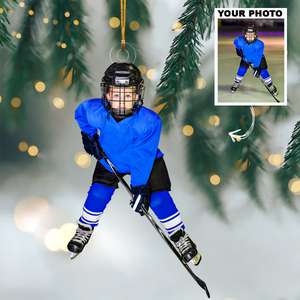 Custom Photo Gifts For Hockey Players, Upload Playing Hockey Photo Christmas Ornament 12pgvp140924 - Ornament - GoDuckee