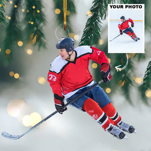 Custom Photo Gifts For Hockey Players, Upload Playing Hockey Photo Christmas Ornament 12pgvp140924 - Ornament - GoDuckee