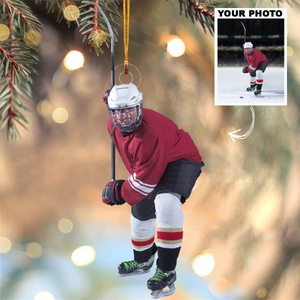 Custom Photo Gifts For Hockey Players, Upload Playing Hockey Photo Christmas Ornament 12pgvp140924 - Ornament - GoDuckee