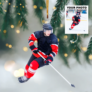 Custom Photo Gifts For Hockey Players, Upload Playing Hockey Photo Christmas Ornament 12pgvp140924 - Ornament - GoDuckee