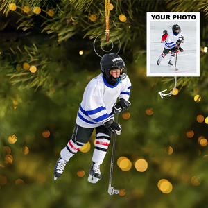 Custom Photo Gifts For Hockey Players, Upload Playing Hockey Photo Christmas Ornament 12pgvp140924 - Ornament - GoDuckee