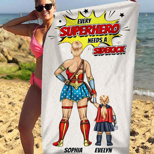 Super Mom Need A Sidekick - Superhero Family Towel, Personalized Beach Towel - Summer Gift For Family-5ACDT060223 (New) - Beach Towel - GoDuckee