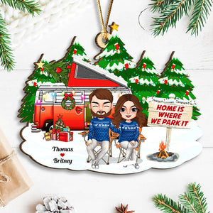 Home Is Where We Park It, Personalized Wood Ornament, Gifts For Couple - Ornament - GoDuckee