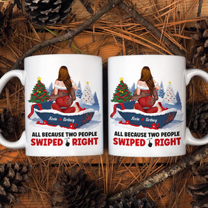 All Because Two People Swiped Right, Personalized Coffee Mug, Christmas Gifts For Couple - Coffee Mug - GoDuckee