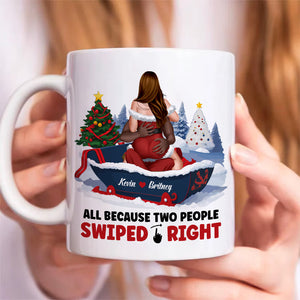 All Because Two People Swiped Right, Personalized Coffee Mug, Christmas Gifts For Couple - Coffee Mug - GoDuckee