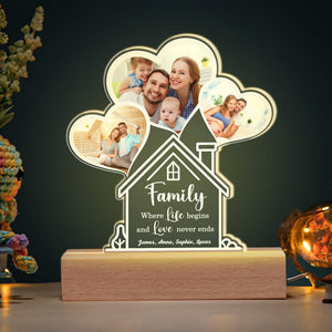 Family Where Life Begins And Love Never Ends, Gift For Family, Personalized Led Light, Custom Family Photo Led Light - Led Night Light - GoDuckee