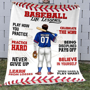 Baseball Life lessons, Gift For Him, Personalized Blanket, Baseball Lover Blanket - Blanket - GoDuckee