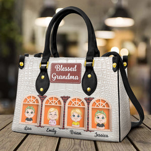 Blessed Grandma, Personalized Leather Bag, Grandkids From Window Leather Bag, Gift For Grandma - Leather Bag - GoDuckee