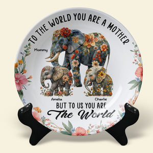 Personalized Gifts For Mom Ceramic Round Plate Elephant Mom 05xqti250325 - Ceramic Round Plate - GoDuckee