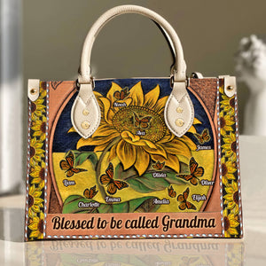 Blessed To Be Called Grandma, Personalized Leather Bag, Gift For Grandma - Leather Bag - GoDuckee
