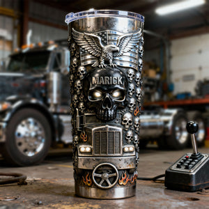 Fierce Trucker Skull Tumbler, Personalized Gifts For Trucker 02qhti080126 - Tumbler Cup - GoDuckee