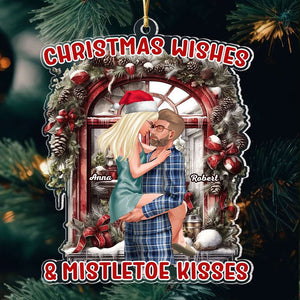 Christmas Wishes And Mistletoe Kisses, Couple Gift, Personalized Acrylic Ornament, Couple Ornament, Christmas Gift - Ornament - GoDuckee