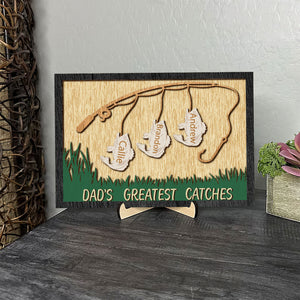 Fishing Dad's Greatest Catches, Personalized Layered Wood Sign Stand, Gifts for Dads - Wood Sign - GoDuckee