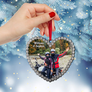 Custom Motorcycle Photo Ornament, Gift For Couple, Christmas Gift, Couple Ornament - Ornament - GoDuckee