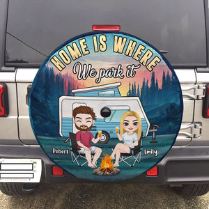 Home Is Where Where Park It, Gift For Couple, Personalized Tire Cover, Camping Couple Tire Cover, Couple Gift - Tire Cover - GoDuckee