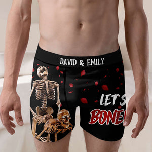 Let's Bone, Couple Gift, Personalized Men & Women Boxer, Funny Naughty Skeleton Couple Boxer - Boxer Briefs - GoDuckee