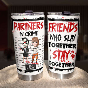 Partners In Crime, Gift For Bestie, Personalized Tumbler, Horror Character Friends Tumbler, Halloween Gift 04HTTI270623HH - Tumbler Cup - GoDuckee