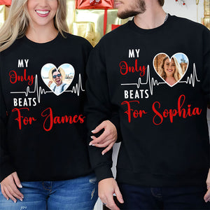 My Heart Only Beats For Him/Her Personalized Couple Shirts, Upload Face Photo Shirts - Shirts - GoDuckee