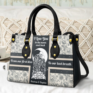 I Love You To The Moon And Back, Personalized Leather Bag, Gift For Couple - Leather Bag - GoDuckee