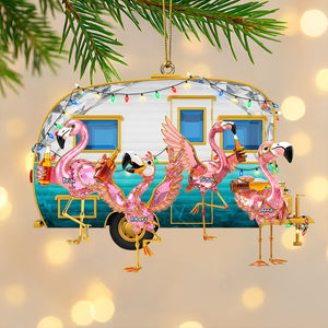 Flamingo Camping Family Ornament - Personalized Gifts For Family 04ohti150825 - Ornament - GoDuckee