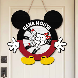 Nana Mouse, Gift For Grandma, Personalized Wood Sign, Family Kid Mouse Hand Wood Sign 05QHTI040423 - Wood Sign - GoDuckee