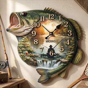 Fishing Lake Scene Acrylic Clock – Personalized Gifts For Fishing Lovers 01huti240126 - Hanging Wall Clock - GoDuckee