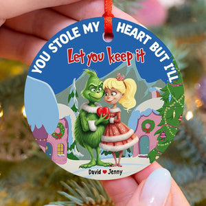 You Stole My Heart, Couple Gift, Personalized Ceramic Ornament, Green Couple Ornament, Christmas Gift 02NATI160923 - Ornament - GoDuckee
