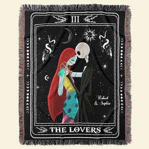 The Lovers, Couple Gift, Personalized Woven Blanket, Tarot Card Horror Couple Blanket, Halloween Gift 02NATI230923 - Blanket - GoDuckee