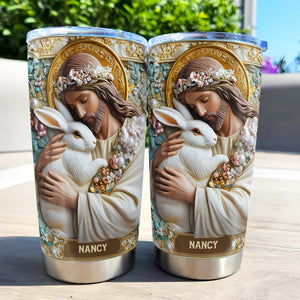 Personalized Gifts For Christian Tumbler, Jesus Hugs Bunny 04tgti180225 - Tumbler Cup - GoDuckee