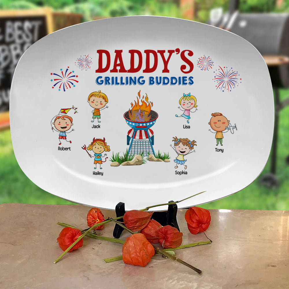 Daddy's Grilling Buddies-Gift For Dad-Personalized Resin Plate- Grill Dad - Resin Plate - GoDuckee
