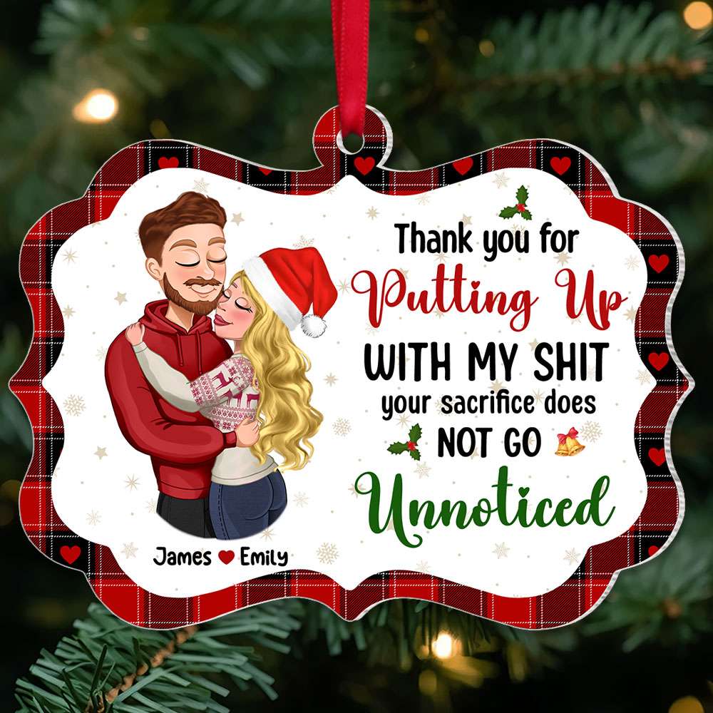 Thank You For Putting Up, Couple Gift, Personalized Acrylic Ornament, Christmas Gift For Couple - Ornament - GoDuckee
