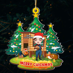 Merry Chickmas, Gift For Farmer, Personalized Acrylic Ornament, Chicken Coop Ornament, Christmas Gift - Ornament - GoDuckee