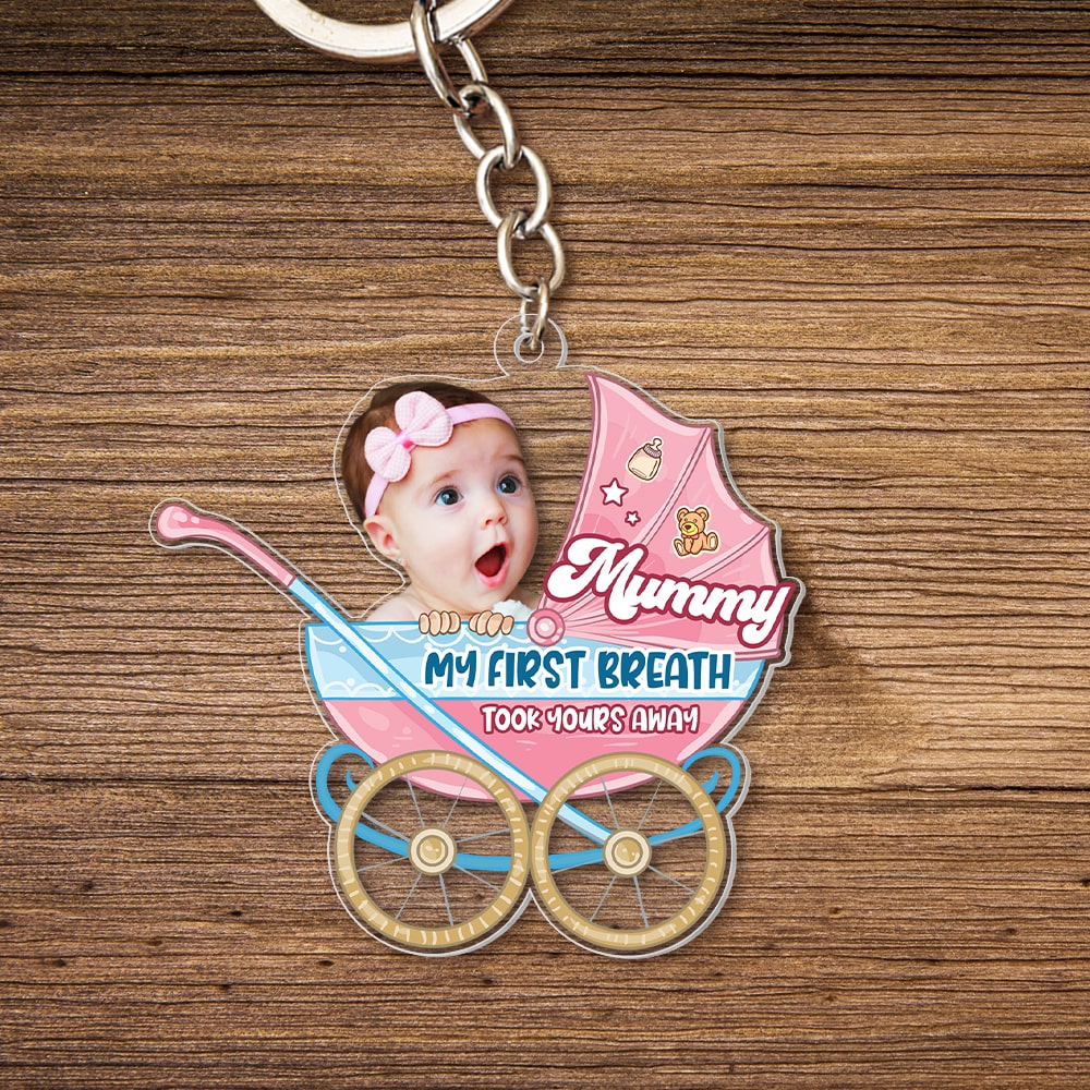 Custom Photo Gifts For Mom Keychain Mummy My First Breath Took Yours Away - Keychains - GoDuckee