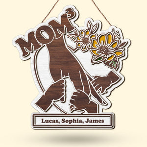Personalized Gifts For Mother Wood Sign Mom Holding Children's Hands - Wood Signs - GoDuckee