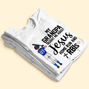 My Dad Taught Me About Jesus Home Run, Gift For Kids, Personalized Shirt, Base Ball Kid Shirt - Shirts - GoDuckee