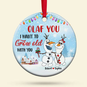 I Want To Grow Old With You, Gift For Couple, Personalized Ceramic Ornament, Snowman Couple Ornament, Christmas Gift 02HTTI270723HA - Ornament - GoDuckee
