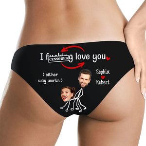 Couple I F Love You - Men & Women Boxer Briefs - Upload Face Photo - Either Way Works Couple Underwear - Boxer Briefs - GoDuckee