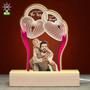 You Hold The Key To My Heart, Couple Gift, Personalized 3D Led Light, Custom Photo Couple Led Light - Led Night Light - GoDuckee