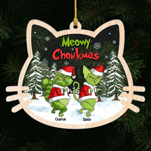 Meowy Chonkmas, Gift For Cat Lover, Personalized Acrylic Ornament, Green Cat Ornament, Christmas Gift - Ornament - GoDuckee