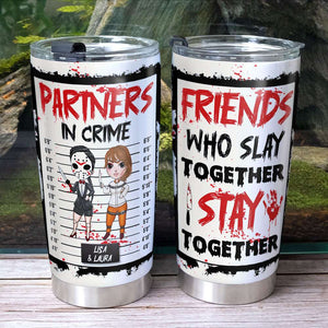 Partners In Crime, Gift For Bestie, Personalized Tumbler, Horror Character Friends Tumbler, Halloween Gift 04HTTI270623HH - Tumbler Cup - GoDuckee