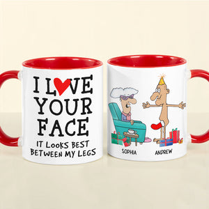 I Love Your Face, Couple Gift, Personalized Accent Mug, Funny Old Couple Mug, Christmas Gift - Coffee Mug - GoDuckee