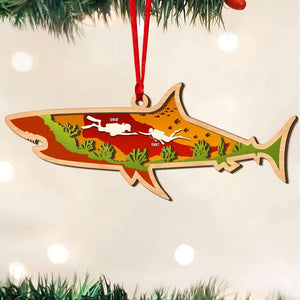 Couple Gift, Personalized Wood Ornament, Diving Couple Wood Ornament, Christmas Gift - Ornament - GoDuckee