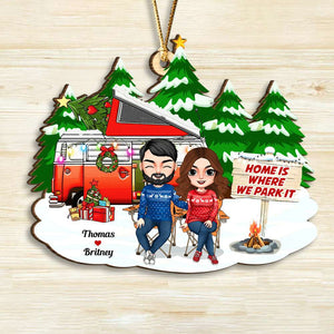 Home Is Where We Park It, Personalized Wood Ornament, Gifts For Couple - Ornament - GoDuckee