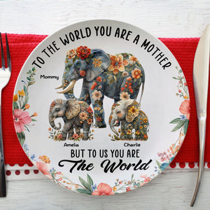 Personalized Gifts For Mom Ceramic Round Plate Elephant Mom 05xqti250325 - Ceramic Round Plate - GoDuckee