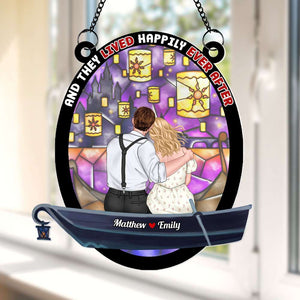 Personalized Gifts For Couple Suncatcher Window Hanging Ornament, Romantic Couple With Castle 01NATI180724TM - Ornament - GoDuckee
