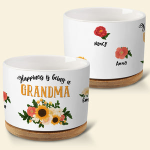 Happiness Is Being A Grandma Personalized Plant Pot Gift For Grandma - Plant Pot - GoDuckee