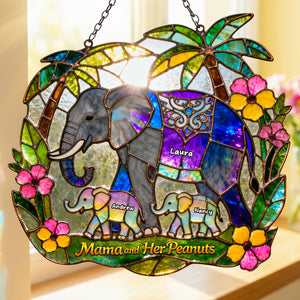 Elephant Mom And Kids Suncatcher Ornament - Personalized Gifts For Mother's Day Suncatcher Ornament 01HUTI230226 - Ornament - GoDuckee