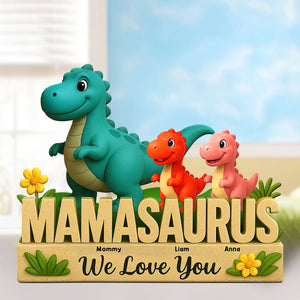 Personalized Gifts For Mom Plaque Dinosaur Mama And Little Ones 04nati150425 - Shaped Plaques - GoDuckee